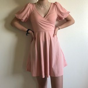 Surplice Neck Puff Sleeve Flare Dress - XS